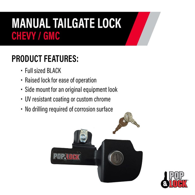 POP & Lock - Manual Tailgate Lock for Chevy Silverado and GMC Sierra, Fits 1999 to 2007 Models, Anti Theft, Truck Tailgate Lock Replacement, Easy to Install, Made in The USA (Black, PL1100) - Image 3